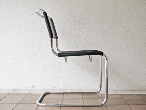 トーネット THONET S33 サイドチェア ブラックレザー カンティレバーチェア バウハウス BAUHAUS マルト・スタム Mart Stam モダンデザイン 定価188,100円 B ◇