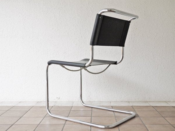 トーネット THONET S33 サイドチェア ブラックレザー カンティレバーチェア バウハウス BAUHAUS マルト・スタム Mart Stam モダンデザイン 定価188,100円 B ◇