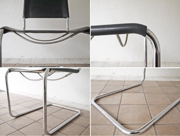 トーネット THONET S33 サイドチェア ブラックレザー カンティレバーチェア バウハウス BAUHAUS マルト・スタム Mart Stam モダンデザイン 定価188,100円 B ◇