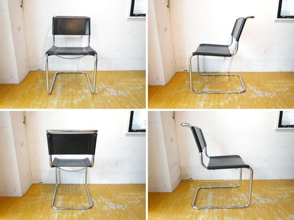 トーネット THONET S33 サイドチェア ブラックレザー ダイニングチェア バウハウス BAUHAUS マルト・スタム Mart Stam モダンデザイン 定価188,100円★