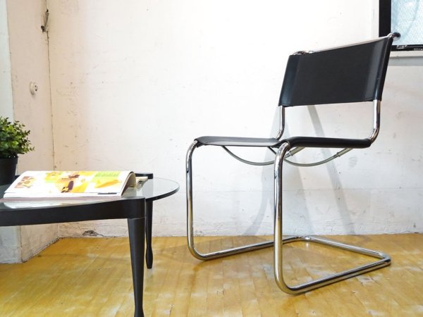 トーネット THONET S33 サイドチェア ブラックレザー ダイニングチェア バウハウス BAUHAUS マルト・スタム Mart Stam モダンデザイン 定価188,100円★