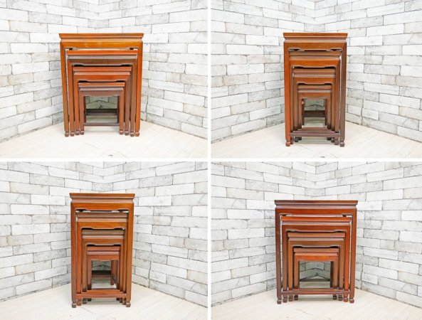 中国家具 ネストテーブル サイドテーブル 入れ子式 4台セット 花台 飾り台 ビンテージスタイル ●