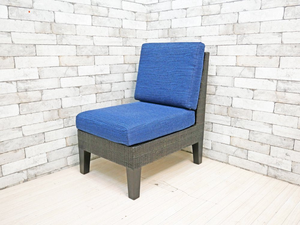 カザマ Kazama ベンチュラ Ventura New LD アームレスソファ ダイニングチェア ファブリック ブルー 籐家具 定価￥63,000- ●