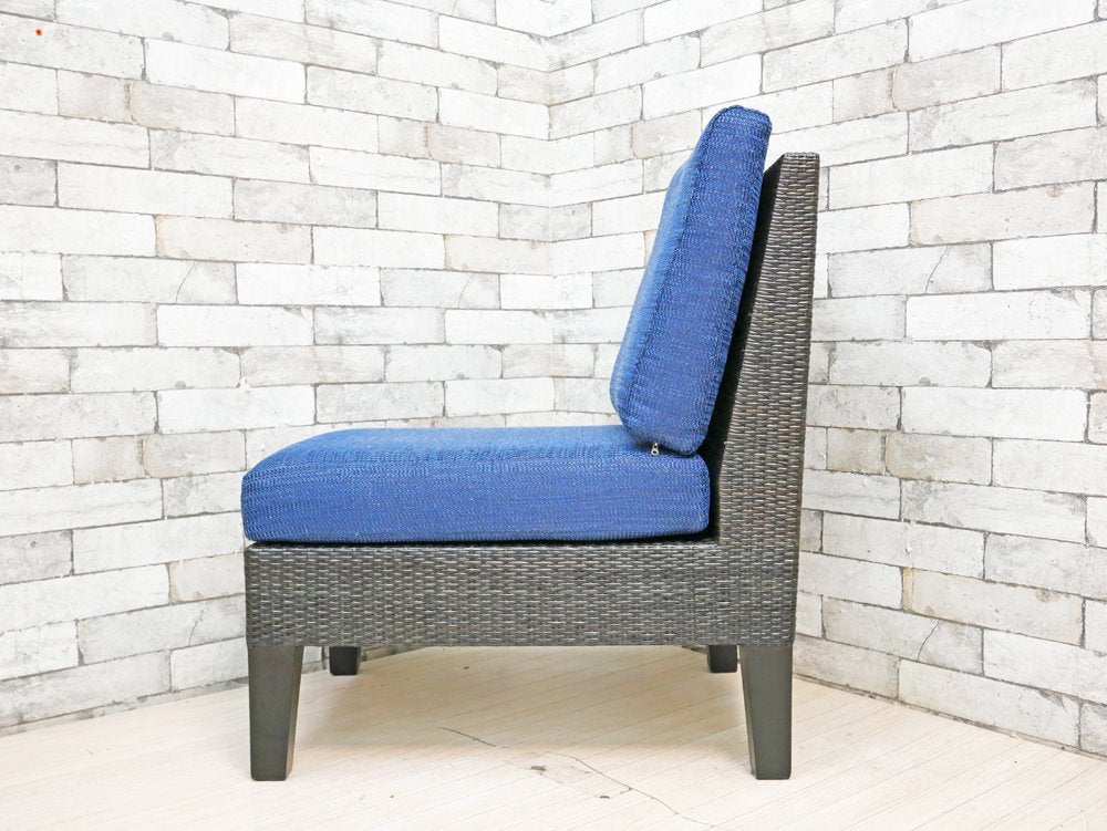 カザマ Kazama ベンチュラ Ventura New LD アームレスソファ ダイニングチェア ファブリック ブルー 籐家具 定価￥63,000- ●