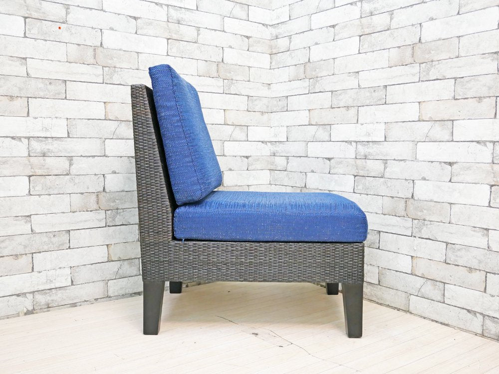 カザマ Kazama ベンチュラ Ventura New LD アームレスソファ ダイニングチェア ファブリック ブルー 籐家具 定価￥63,000- ●