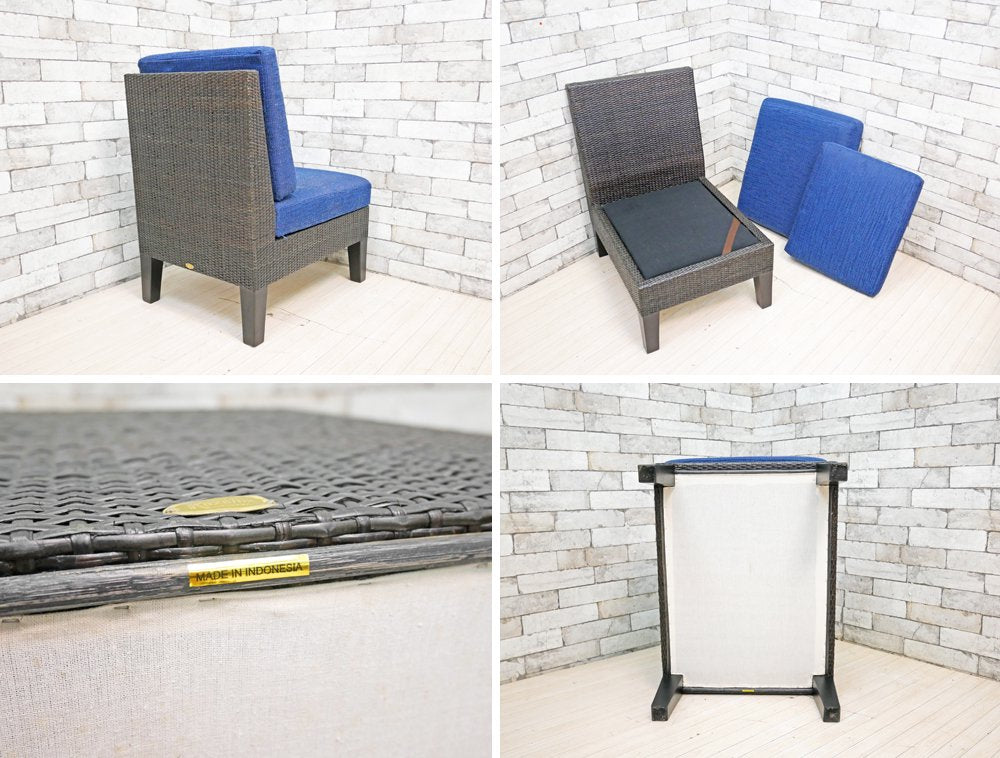 カザマ Kazama ベンチュラ Ventura New LD アームレスソファ ダイニングチェア ファブリック ブルー 籐家具 定価￥63,000- ●