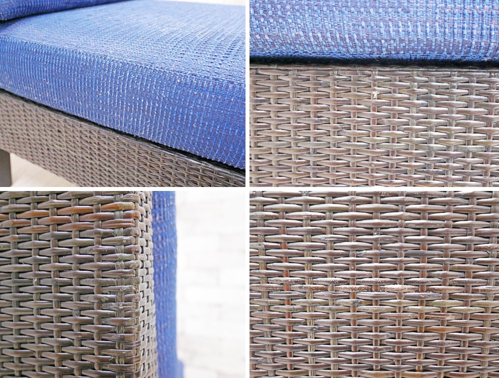 カザマ Kazama ベンチュラ Ventura New LD アームレスソファ ダイニングチェア ファブリック ブルー 籐家具 定価￥63,000- ●