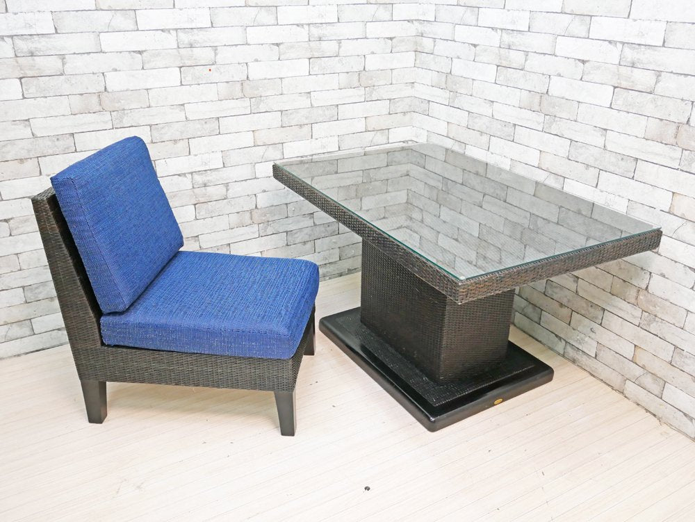 カザマ Kazama ベンチュラ Ventura New LD アームレスソファ ダイニングチェア ファブリック ブルー 籐家具 定価￥63,000- ●