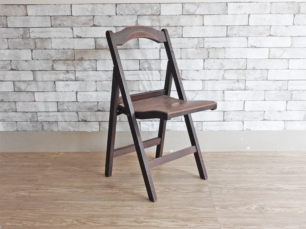 フランスアンティーク French Antique 木製 フォールディングチェア ガーデンチェア 折り畳み椅子 木味 ●