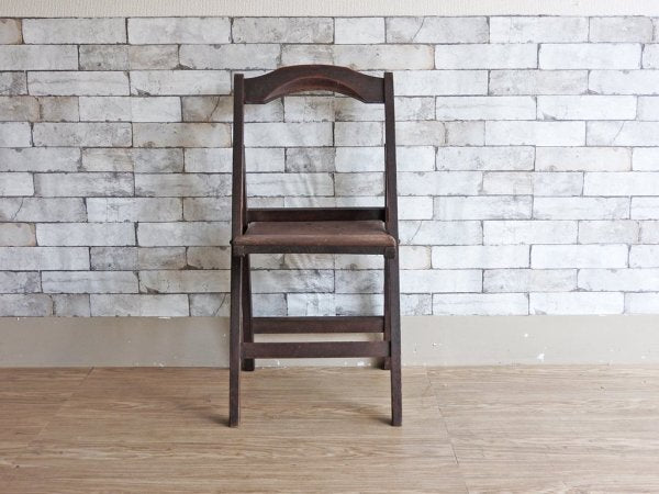フランスアンティーク French Antique 木製 フォールディングチェア ガーデンチェア 折り畳み椅子 木味 ●