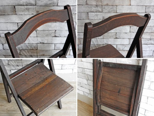 フランスアンティーク French Antique 木製 フォールディングチェア ガーデンチェア 折り畳み椅子 木味 ●