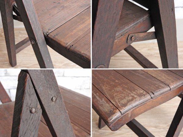 フランスアンティーク French Antique 木製 フォールディングチェア ガーデンチェア 折り畳み椅子 木味 ●