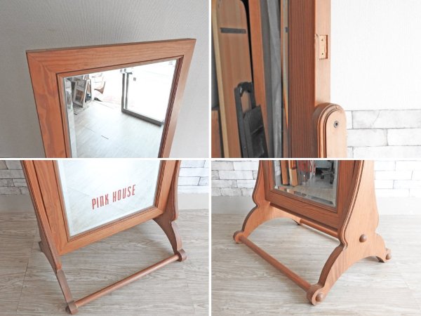 ピンクハウス PINK HOUSE 使用品 パイン材 スタンドミラー 姿見 H197cm カントリースタイル 店舗什器 ビンテージ Vintage ●