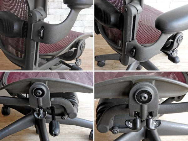 ハーマンミラー Herman Miller アーロンチェア Aeron Chair ランバーサポート クラシックカーボン フル装備 Bサイズ グラファイトカラーベース パープル 現状品 B ●