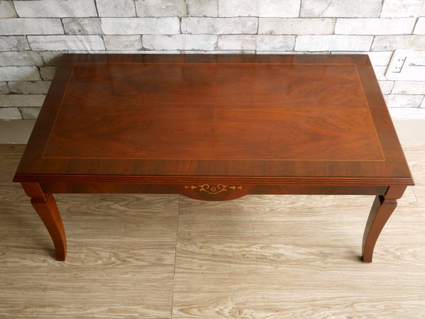 ヨーロピアンクラシカル European Classical 象嵌 センターテーブル ローテーブル W110cm 猫脚 アンティークスタイル ●