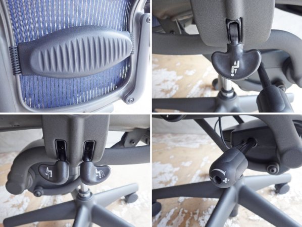ハーマンミラー Herman Miller アーロンチェア Aeron Chair ランバーサポート クラシックカーボン フル装備 Bサイズ グラファイトカラーベース ブルー デスクチェア B ♪