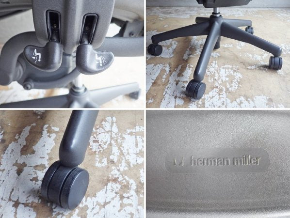 ハーマンミラー Herman Miller アーロンチェア フル装備 ランバーサポート クラシックカーボン  Bサイズ グラファイトカラーベース ブルー デスクチェア A 現状品 ♪