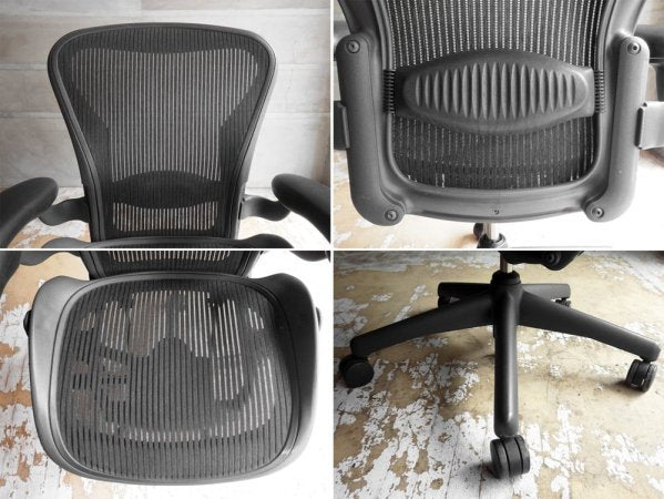 ハーマンミラー HermanMiller アーロンチェアライト Aeron Chair Lite Bサイズ ランバーサポート クラシックカーボン グラファイトベース バナナクッション新品交換  ♪