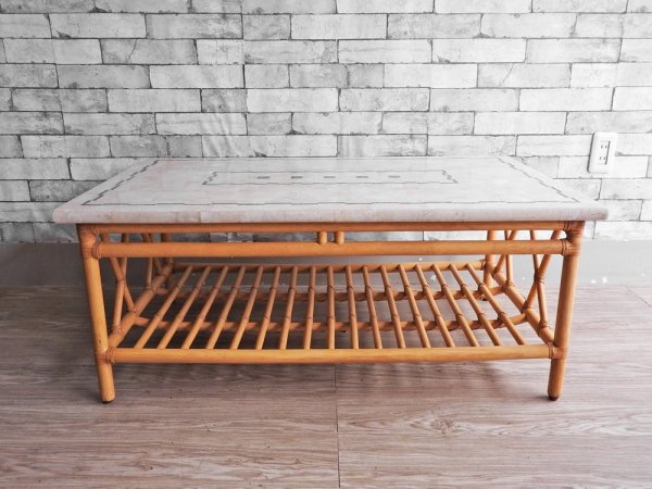 カサブランカ CASABLANCA プリマヴェーラ Primavera リビングテーブル ローテーブル W102cm 人工大理石 ラタン 籐 参考価格約9万円 ●
