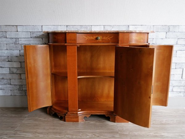 ヨーロピアンクラシカル European Classical コンソールテーブル キャビネット マーブルトップ 大理石天板 象嵌 抽斗 鍵付き ●