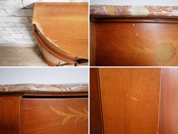ヨーロピアンクラシカル European Classical コンソールテーブル キャビネット マーブルトップ 大理石天板 象嵌 抽斗 鍵付き ●