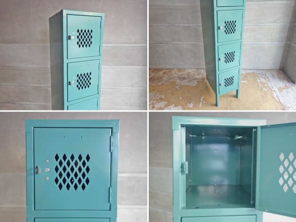 リオン LYON スチールロッカー ダイアカット 5段 5-TIER LOCKER-DIA 青緑カラー light teal P.F.S取扱 ♪