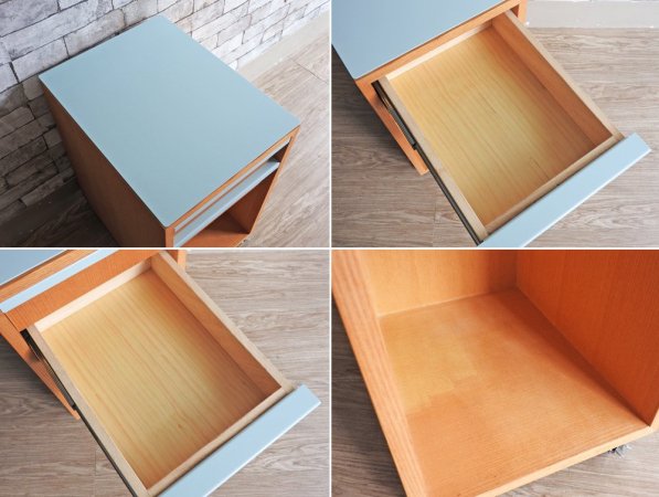 ショカ syoca デスク ワゴン キャビネット Desk wagon ライトブルー スチール天板 2ドロワー キャスター付 ●