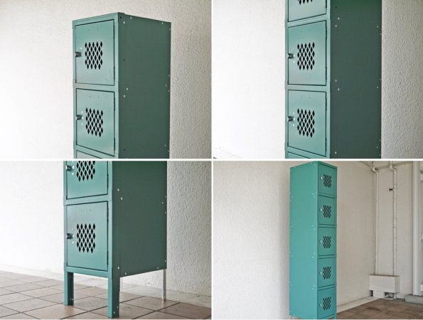 リオン LYON スチールロッカー ルーバーカット 5段 5-TIER LOCKER-DIA light teal 青緑カラー P.F.S取扱 ◇