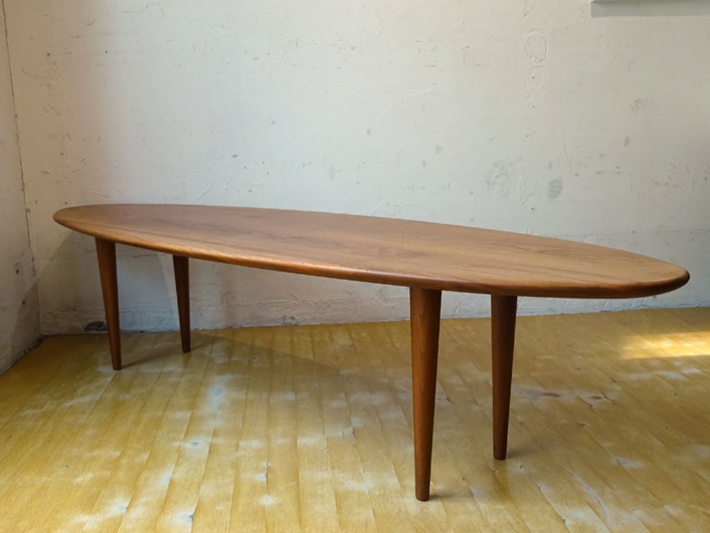 ウォールナット Walnut サーフボードテーブル Surfboard table ウォール無垢材 幅150ｃｍ オーバル コーヒーテーブル ★