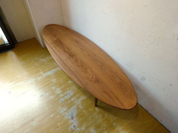 ウォールナット Walnut サーフボードテーブル Surfboard table ウォール無垢材 幅150ｃｍ オーバル コーヒーテーブル ★