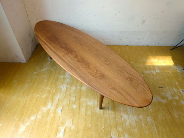 ウォールナット Walnut サーフボードテーブル Surfboard table ウォール無垢材 幅150ｃｍ オーバル コーヒーテーブル ★