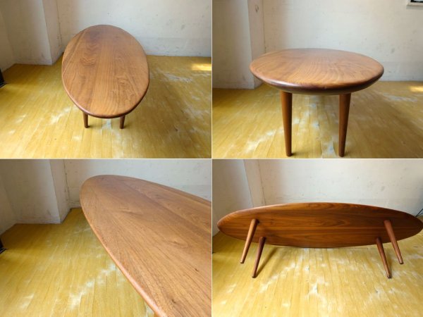 ウォールナット Walnut サーフボードテーブル Surfboard table ウォール無垢材 幅150ｃｍ オーバル コーヒーテーブル ★