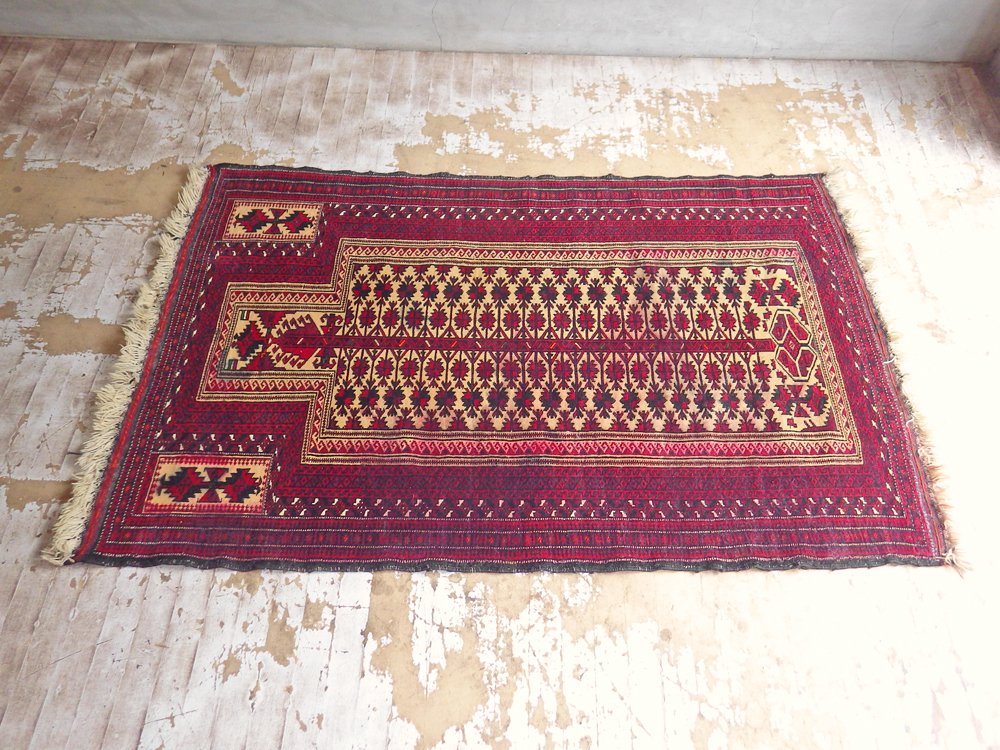 トライバルラグ バルーチ ラグ Bharuch Rug ウール ネイティブ イラン製 深紅 140 × 88 cm ♪