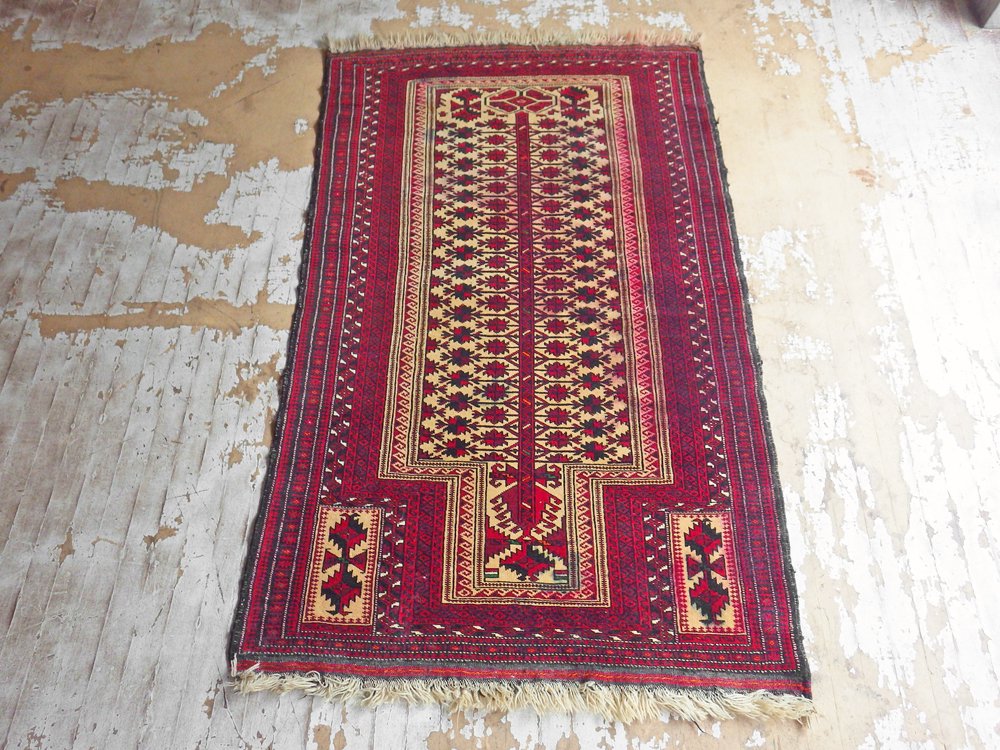 トライバルラグ バルーチ ラグ Bharuch Rug ウール ネイティブ イラン製 深紅 140 × 88 cm ♪