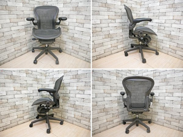 ハーマンミラー Herman Miller アーロンチェア Aeron Chair Aサイズ クラシックカーボン グラファイトベース デスクチェア 現状品 ●