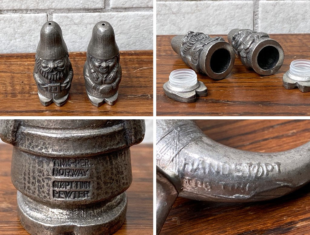 ノルウェイビンテージ Norway Vintage チンパー TINN-PER ハンドキャストピューター HANDCAST PEWTER ソルト&ペッパー ピックスタンド ドワーフ ホーン 北欧 ■