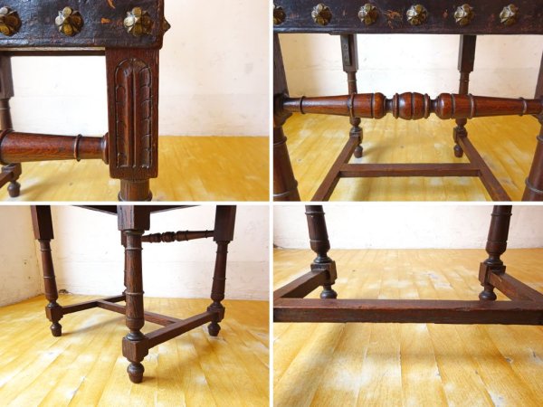イギリスアンティーク UK Antique ジャコビアン様式 サロンチェア ダイニングチェア 本革 装飾美 ★