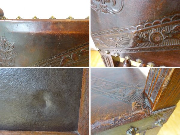 イギリスアンティーク UK Antique ジャコビアン様式 サロンチェア ダイニングチェア 本革 装飾美 ★