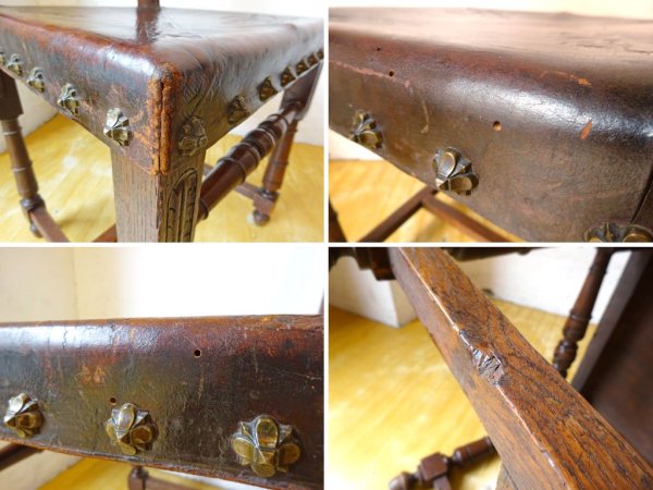 イギリスアンティーク UK Antique ジャコビアン様式 サロンチェア ダイニングチェア 本革 装飾美 ★