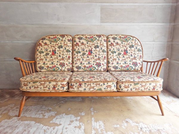 アーコール Ercol No.203 3人掛け ウィンザー ソファ WINDSOR SOFA ビーチ材 Sanderson社 ファブリック ビンテージ ♪