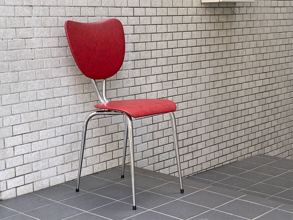 フランスビンテージ France Vintage チェア スチールレッグ ビニールレザー レッド ■