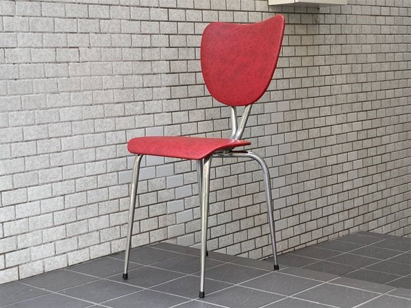 フランスビンテージ France Vintage チェア スチールレッグ ビニールレザー レッド ■