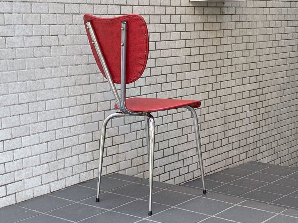 フランスビンテージ France Vintage チェア スチールレッグ ビニールレザー レッド ■