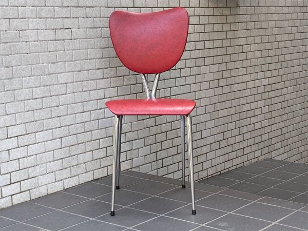 フランスビンテージ France Vintage チェア スチールレッグ ビニールレザー レッド ■