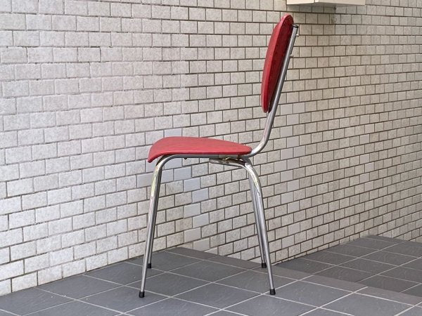 フランスビンテージ France Vintage チェア スチールレッグ ビニールレザー レッド ■