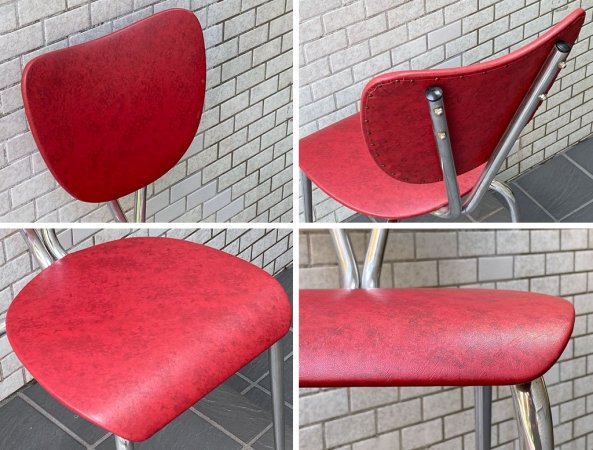 フランスビンテージ France Vintage チェア スチールレッグ ビニールレザー レッド ■