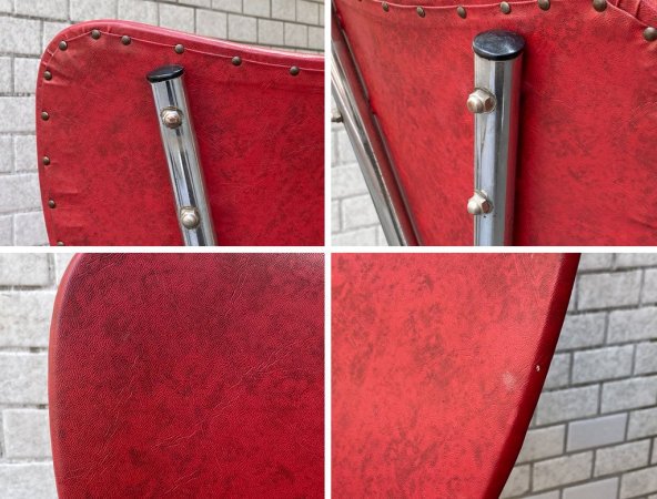 フランスビンテージ France Vintage チェア スチールレッグ ビニールレザー レッド ■