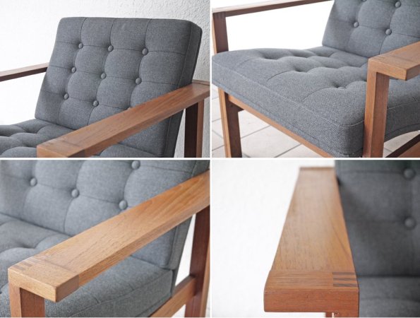 フランス＆サン France & S&#248;n モジュラインソファ Moduline Sofa ラウンジチェア 1Pソファ チーク材 グレーファブリック デンマークビンテージ 北欧 60's ◇