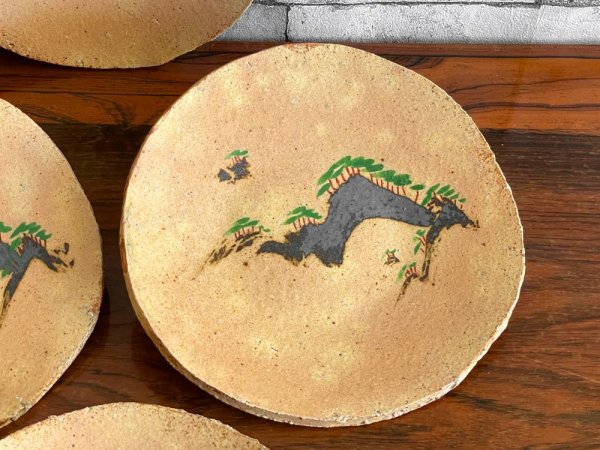 番浦史郎 遠山文 銘々皿 陶芸家 共箱 6枚セット ●