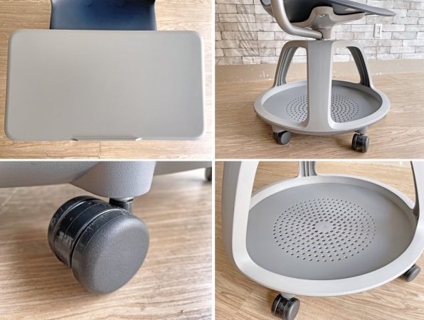 スチールケース Steelcase ノード node ミーティングチェア オフィスチェア 可動式サイドテーブル付 ネイビー ●